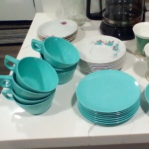 Turquoise Ceramic Cup and Plate Set